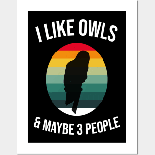 I Like Owls and Maybe 3 People Funny Owl Retro Vintage Gifts Posters and Art